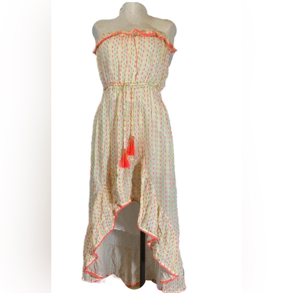 Tessora Anisa Chic Strapless High Low Dress with Neon Accents